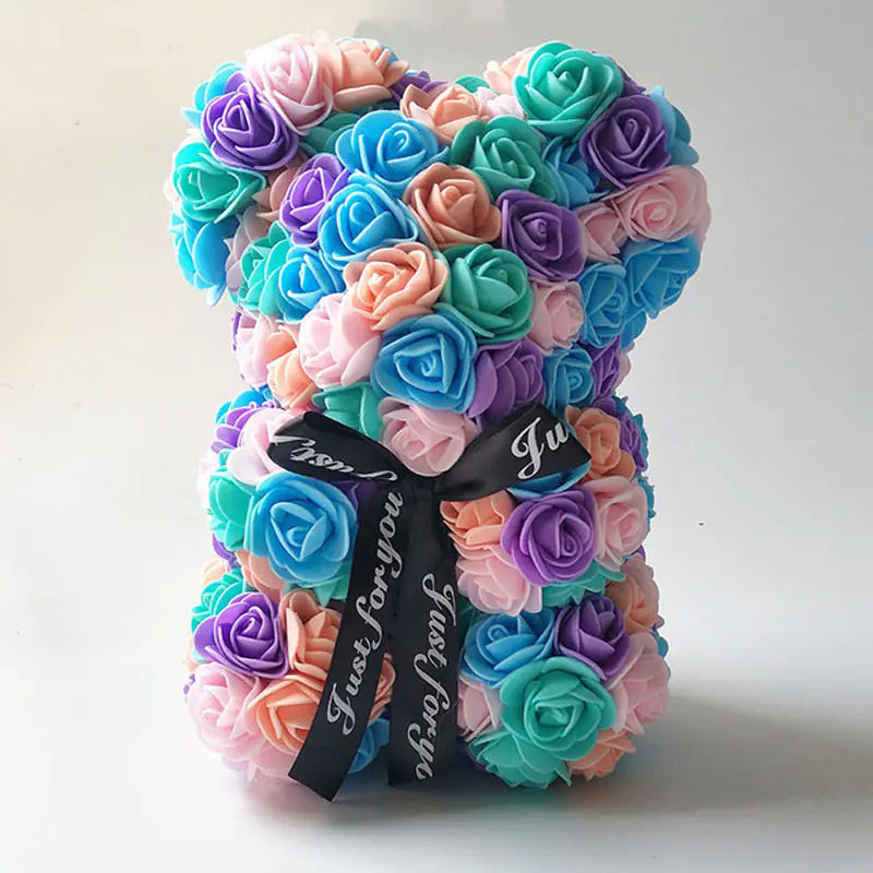 25cm Faux Flower Bear - Rose Gift for Valentine's Day