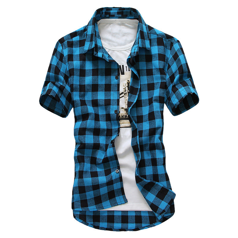 Men's Slim Fit Plaid Short-Sleeve Casual Shirt