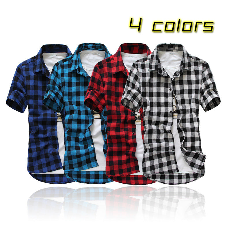 Men's Slim Fit Plaid Short-Sleeve Casual Shirt