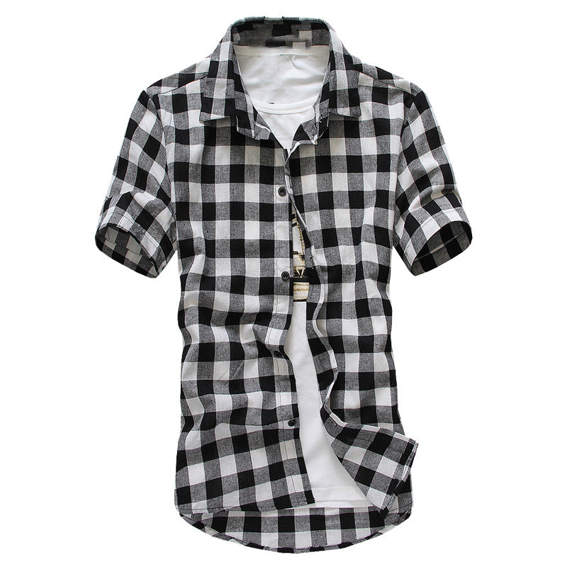 Men's Slim Fit Plaid Short-Sleeve Casual Shirt