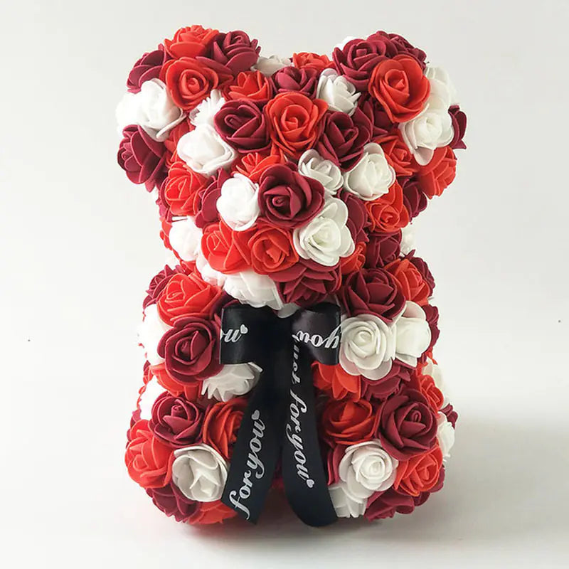 25cm Faux Flower Bear - Rose Gift for Valentine's Day