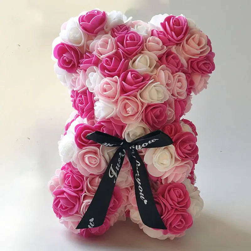 25cm Faux Flower Bear - Rose Gift for Valentine's Day