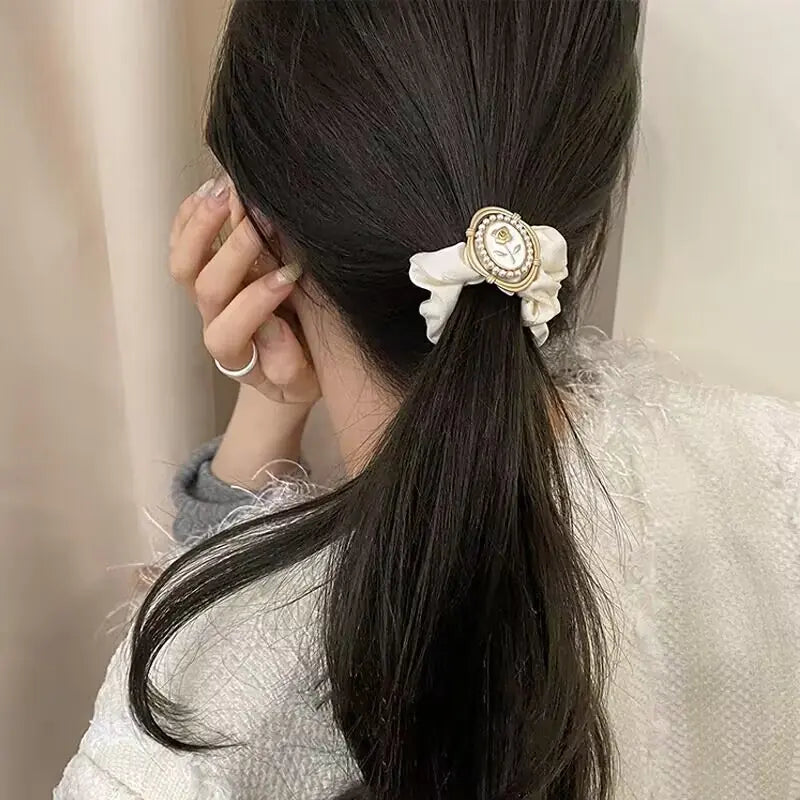 Luxury Leather Pearl Rose Hair Ring for Valentine's Day