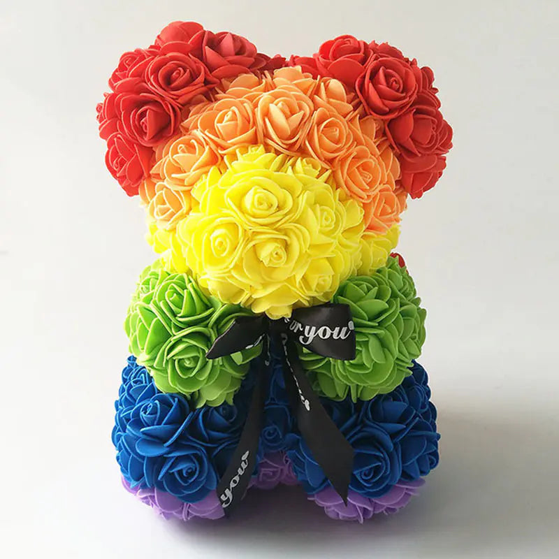 25cm Faux Flower Bear - Rose Gift for Valentine's Day