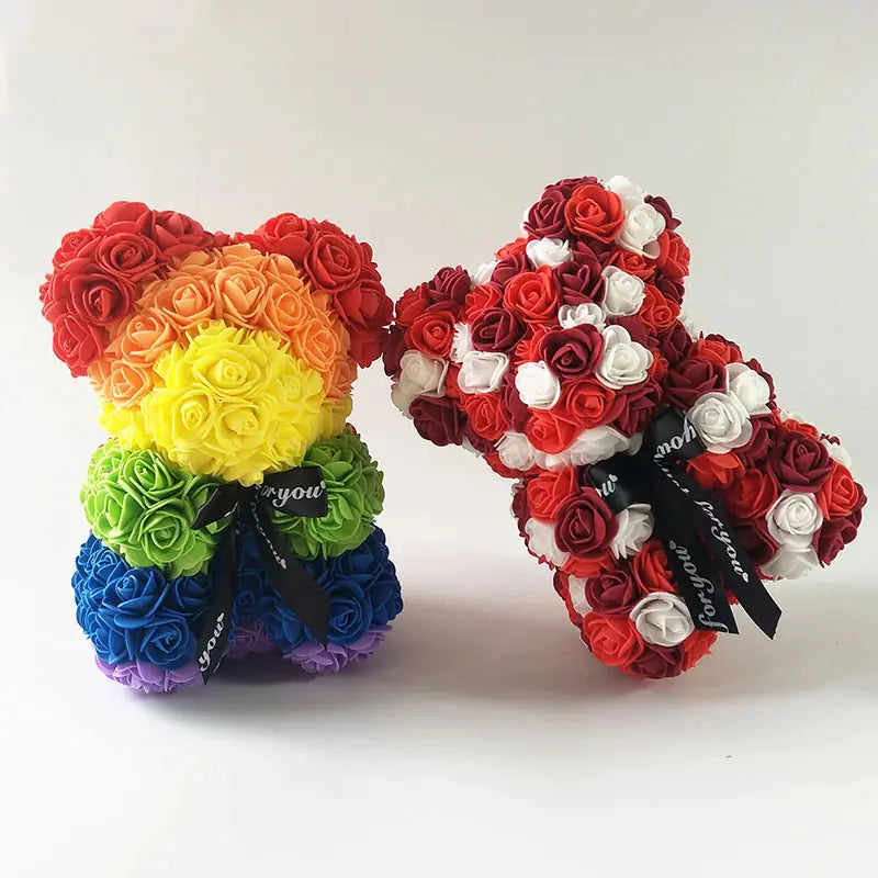 25cm Faux Flower Bear - Rose Gift for Valentine's Day