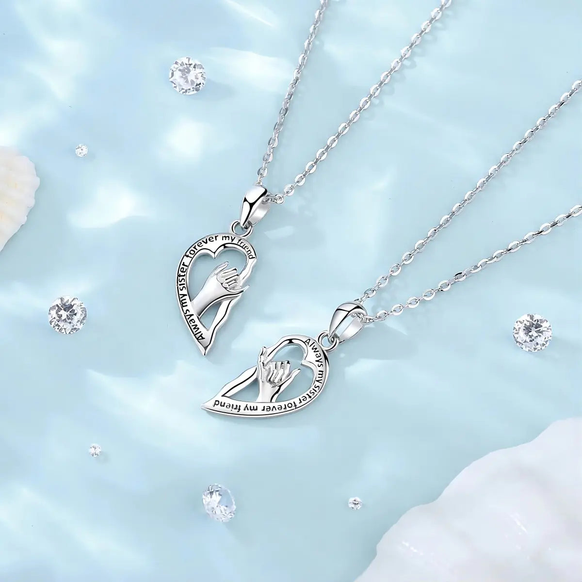 BFF Heart Hand-in-Hand Necklace for Valentine's Day