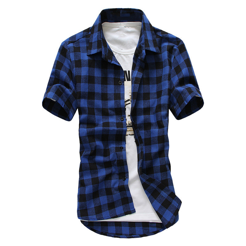 Men's Slim Fit Plaid Short-Sleeve Casual Shirt