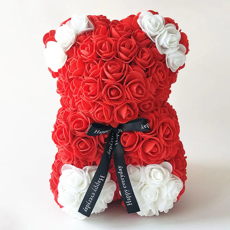 25cm Faux Flower Bear - Rose Gift for Valentine's Day