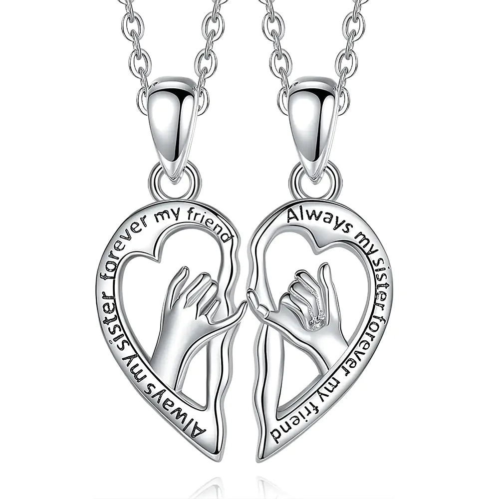 BFF Heart Hand-in-Hand Necklace for Valentine's Day