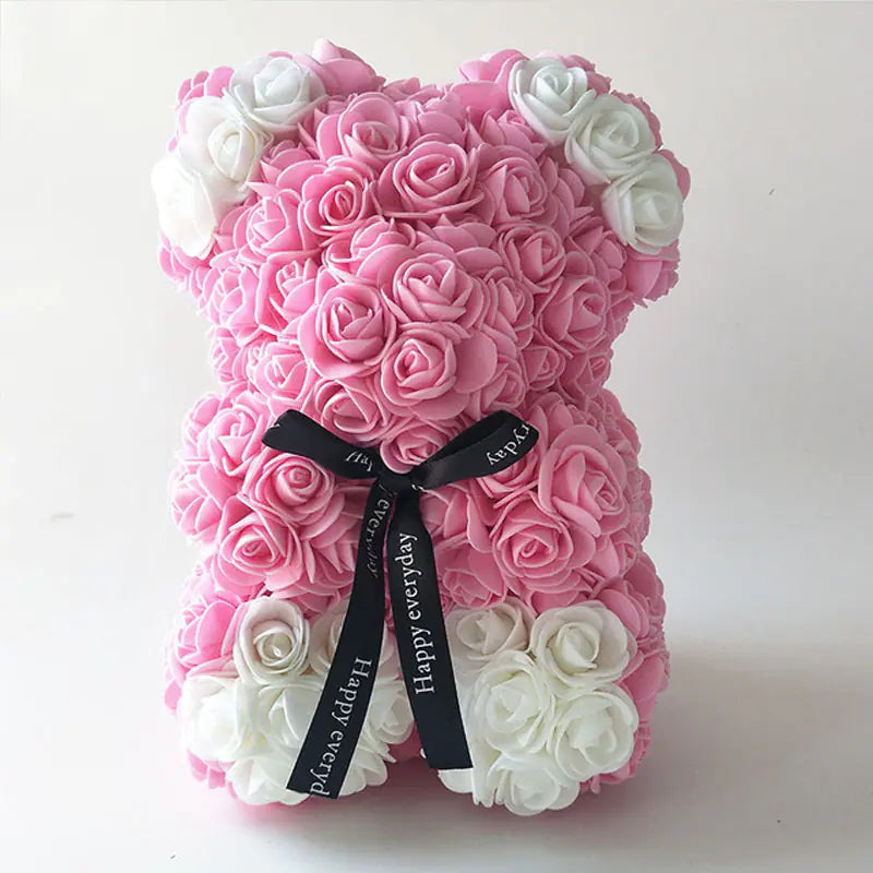 25cm Faux Flower Bear - Rose Gift for Valentine's Day