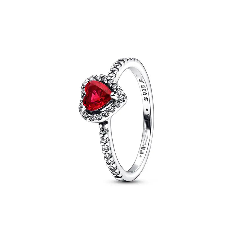 S925 Silver Valentine's Day Red Heart Couple Rings