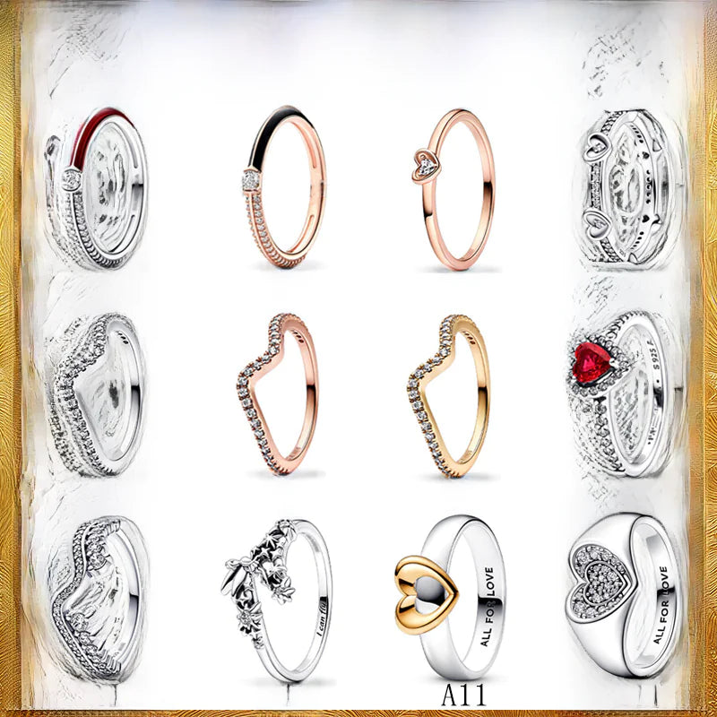 S925 Silver Valentine's Day Red Heart Couple Rings